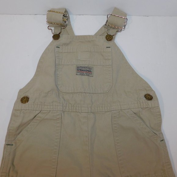 Oshkosh B'gosh Boys 12M Khaki Tan Overalls Green Rollup Cuffs Adjustable - Picture 5 of 10